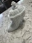 Fenton Milk Glass Hobnail Victorian Boot Dish With Lid