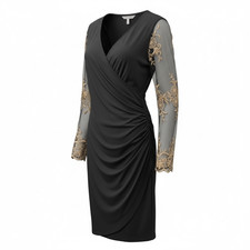 Philosophy Republic Clothing Black Wrap Dress with Embroidered Sheer Sleeves XL