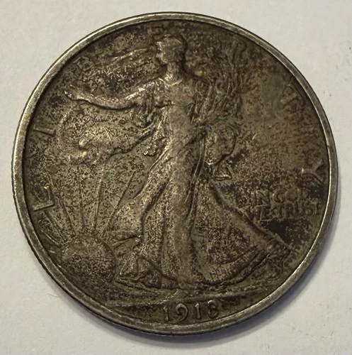 1918-P Walking Liberty Half Dollar – VF/EF Dark Speckle Tone