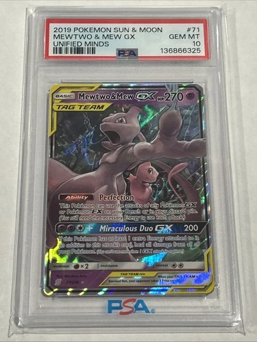 PSA 10 💎 Mewtwo & Mew GX Tag Team Unified Minds #71