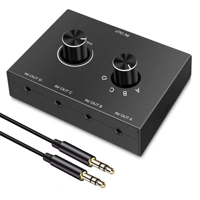 Bidirektionaler 3,5mm Audio-Umschalter: 4-Wege Stereo Splitter mit Stummtaste