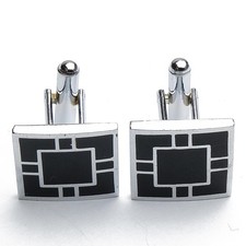 Manschettenknöpfe - Quadrat massiv schwarz mit quadratischer Linie - - 16mm...