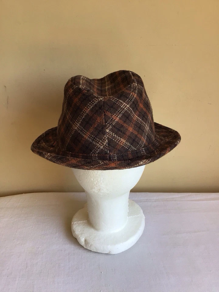 Para Hombres Ben Sherman Marrón Cuadros Fedora Corona Gorra Poliéster Sombrero Pequeño/Mediano Foto 2 de 4