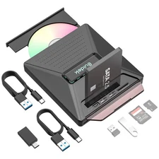 CD DVD Drive External, Portable CD DVD Driver +/-RW Burner with 2.5" SATA,SD ...
