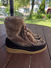 Vintage Snowland Faux Fur Suede Boots Sherpa Lined Lace Up Retro Winter Size 7
