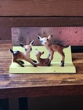  3 Vintage Hard Plastic Big Blue Eyes Deer Family Baby Reindeer Fawn Figurine