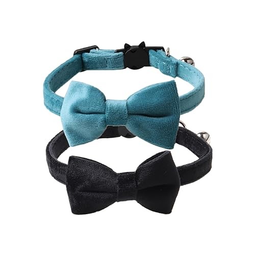 Love Dream Cat Collar Breakaway with Bow Tie and Bells - 2 Pack Black & Blue