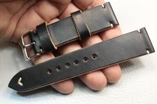 20mm Handmade black Leather Watch Strap Cinturino Artigianale Su Misura