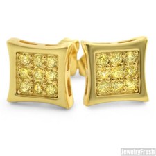 18k Gold Canary 18 Stone CZ Hip Hop Style Kite Stud Earrings