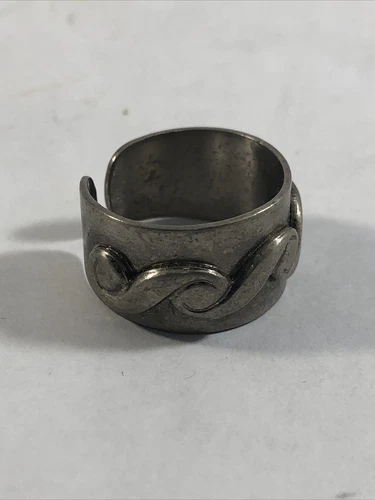Vintage Copper Band Ring Spiral Waves Silver Costume Jewelry Size 5