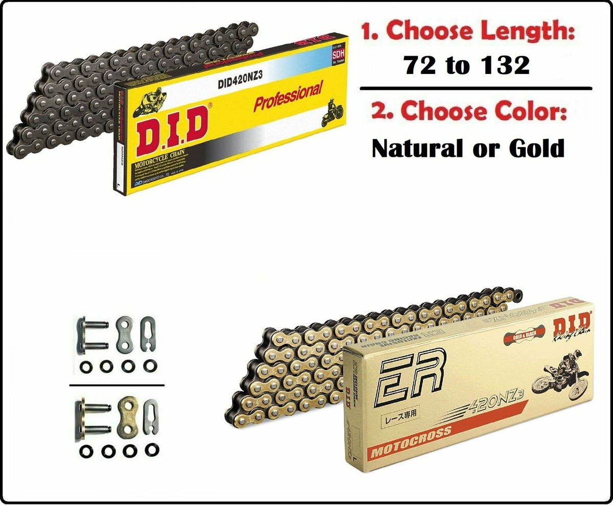 D.I.D DID 420 NZ3 Non Oring Drive Chain Natural or Gold with Clip