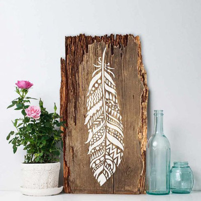 Tribal Feather Wall Art Stencil - DIY Home Decor - Reusable Stencils