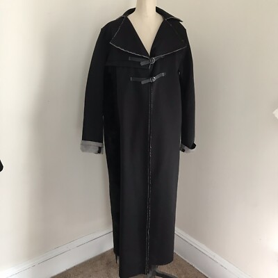Etna Maar Coat Dress Avant Garde Black Faux Fur Buckle Closure Duster 12
