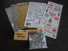 Christmas Card Making Paper Craft Shapes, Peel Offs, Rubber Stamp & Glitter Pen