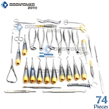 GERMAN 74 PC ORAL DENTAL SURGERY EXTRACTING ELEVATORS FORCEPS INSTRUMENT KIT SET