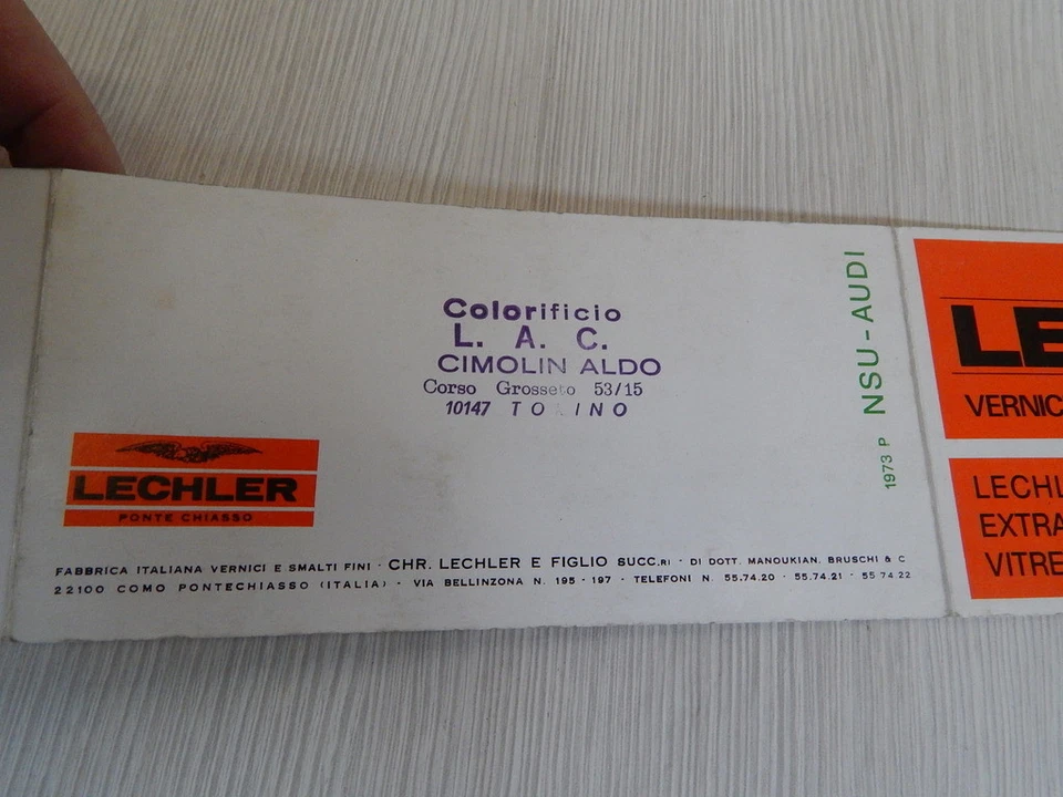 CATALOGO COLORI ORIGINALE LECHLER 1973 AUDI NSU - Immagine 3 di 3