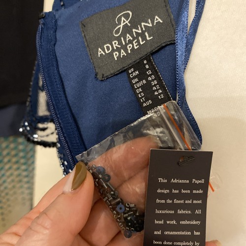 NEW ADRIANNA PAPELL Uk 12 Navy Short Sleeve Shift Evening Beaded Dress Cruise - Picture 9 of 13
