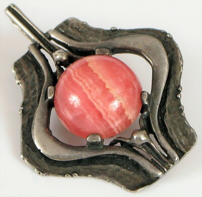 GLORIOUS SCANDANAVIAN STERLING SILVER HALLMARKED DESIGNER PENDANT RHODOCHROSITE