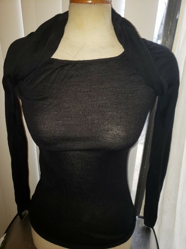 Prada Womens black long caped ruched shoulder Top medium eu 42 - Picture 5 of 5