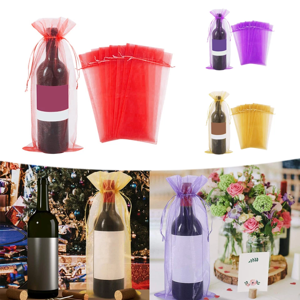 10/30Pcs Wine Bag Organza Drawstring Wine Bottle Gift Bags 37x14cm Favour Pouch - Image 2 of 4