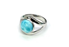 Larimar Eye Ring, Blue Dominican Gem .925 Sterling Silver