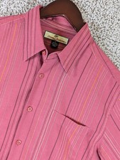 Silk Blend Tommy Bahama Button Up Shirt Men's XL Pink Striped Long Sleeve