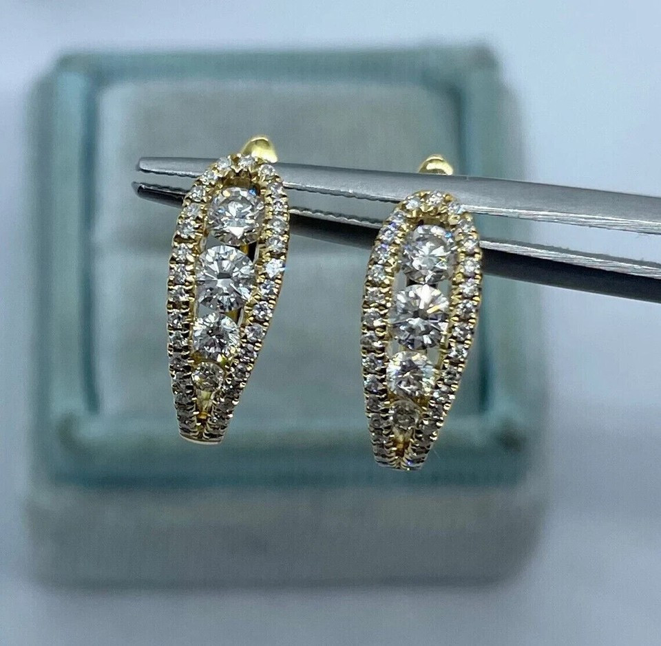 0.90Ct Lab Created Diamond Round Cut Huggie Hoop Earrings 14K Yellow Gold Plated