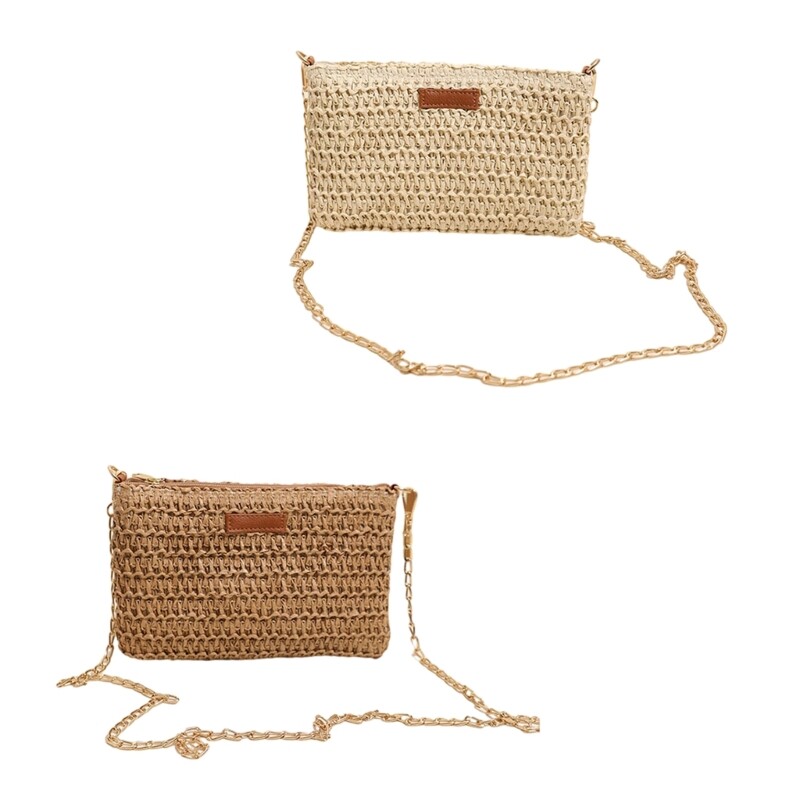 Crossbody Bag Shoulder Bag for Girl Women Woven Tote with Detachable Chain-image