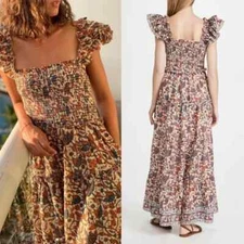 Love The Label Anthropologie Fredrika Batik Floral Smocked Bust Maxi Dress Sz XS