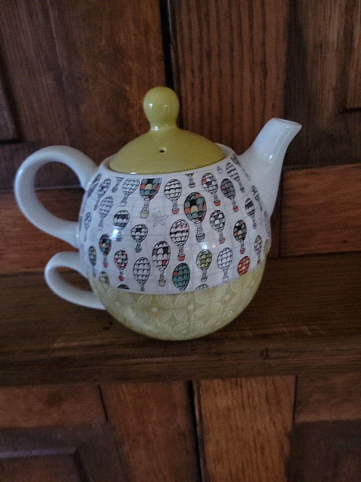 Bloom By Amylee Weeks 15oz Teapot/Cup Set Hot Air Balloon DesignTea