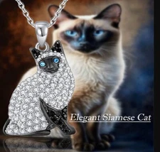 Alloy Cute Siamese Cat Crystal Necklace with 50 cm (19.68 in) link chain