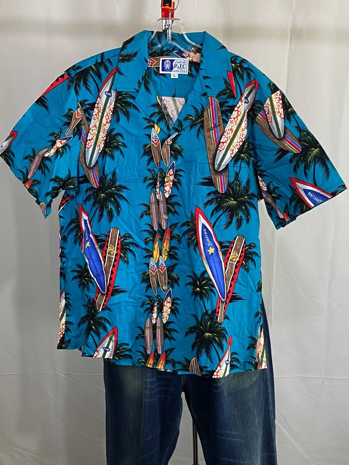 RJC Made Hawai Surfboard Floral SHORT SLEEVE SHIRT Large L