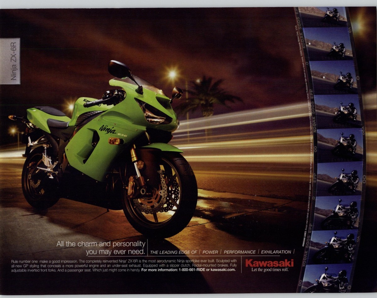 2005 Green Kawasaki Ninja ZX-6R Vintage Motorcycle Print Ad Man