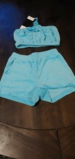 Womens Casual 2 Piece Short Set Turquoise Size Medium NWT