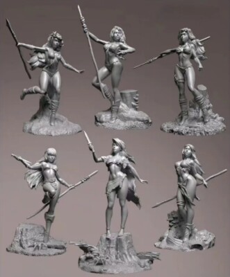 1/24 Resin Figure Model Kit Jungle Wild Girls 6 Figures Hobby Miniature Statue
