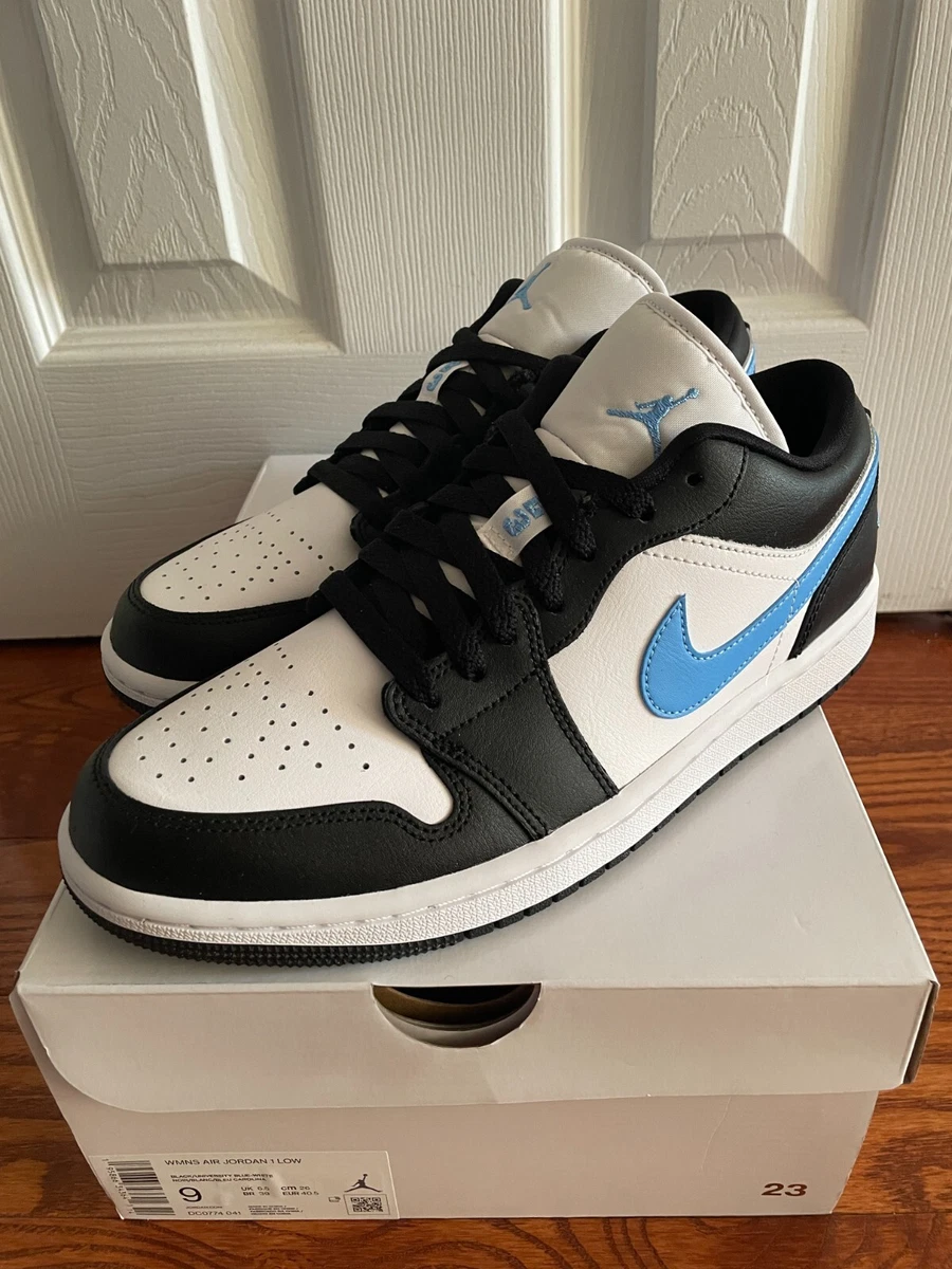 Graf veteraan US dollar Nike Jordan 1 Low Black UNC Women 9 Men 7.5 NEW DC0774-041 University Blue  White | eBay