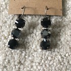 NEW 3 Drop 8mm Earrings 1.5 Inch Long Made withSwarovski Onyx, Chrome, Crystals — photo 4