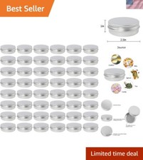 48 Pack 2 Oz Metal Round Tins Aluminum Tin Cans Containers with Screw Lid for...