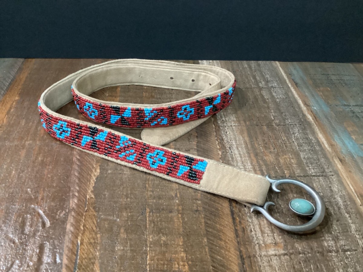 Double D Ranch Beaded Suede Belt Size 36 $500 Double D Ranch Suede Leather Beaded Wide Belt Size 34  main image 3