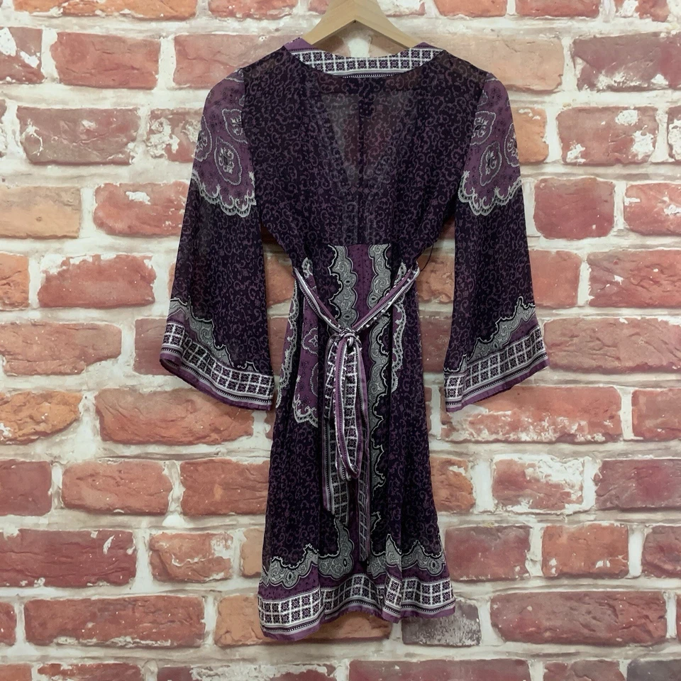 INC International Concepts Dress 2 Purple 100% Silk Boho Floral Casual Zip Up - Image 4 of 4