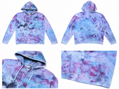 Handmade Ice Dye Tie Dye Cotton Full Zip Hoodie Jacket Blue Purple Navy 8075