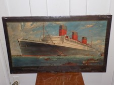 Vintage Queen Mary Cunard White Star Travel Cardboard Poster