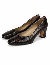 Etienne Aigner Vintage Brown Snakeskin Embossed Leather Block Heel Pumps