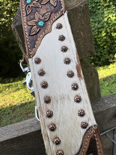 Genuine Leather White Hair On Cowhide Overlay Western Wither Strap - Picture 5 of 6