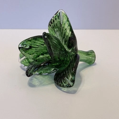 Vintage Green Art Glass Flower Bud Murano Style Hand Blown Decorative Sculpture