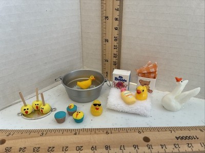 Dollhouse Miniature 1:12 Duck Tub Lot With Handmade Cupcakes, Cakepops Gift Bags