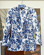 Ralph Lauren Women's Blazer Blue  White Floral Cotton USA Vintage Size 2