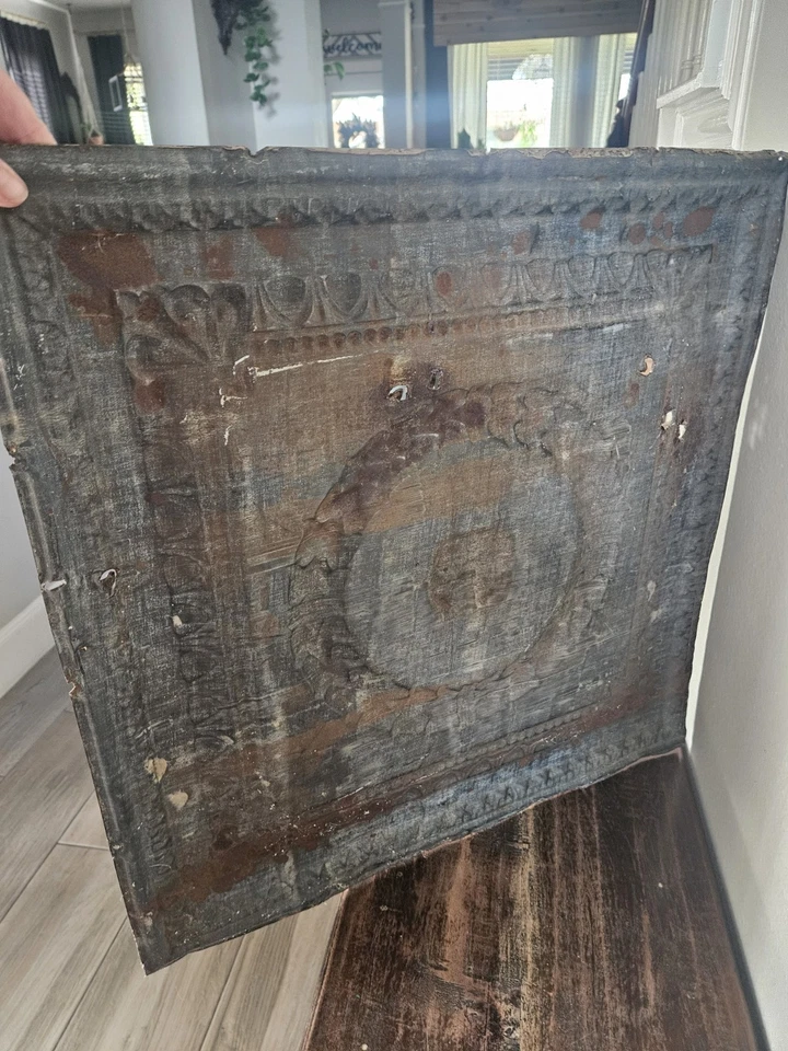 Antique Tin Ceiling Tiles Salvaged 1890's Ceiling Panel 24" By 24" Home Decor - Image 4 of 4