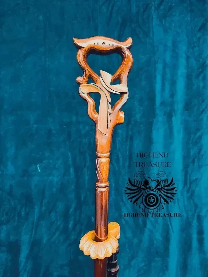 Walking Stick Cane Christian Cross wood Hand carved handle wooden Art - Image 2 of 4