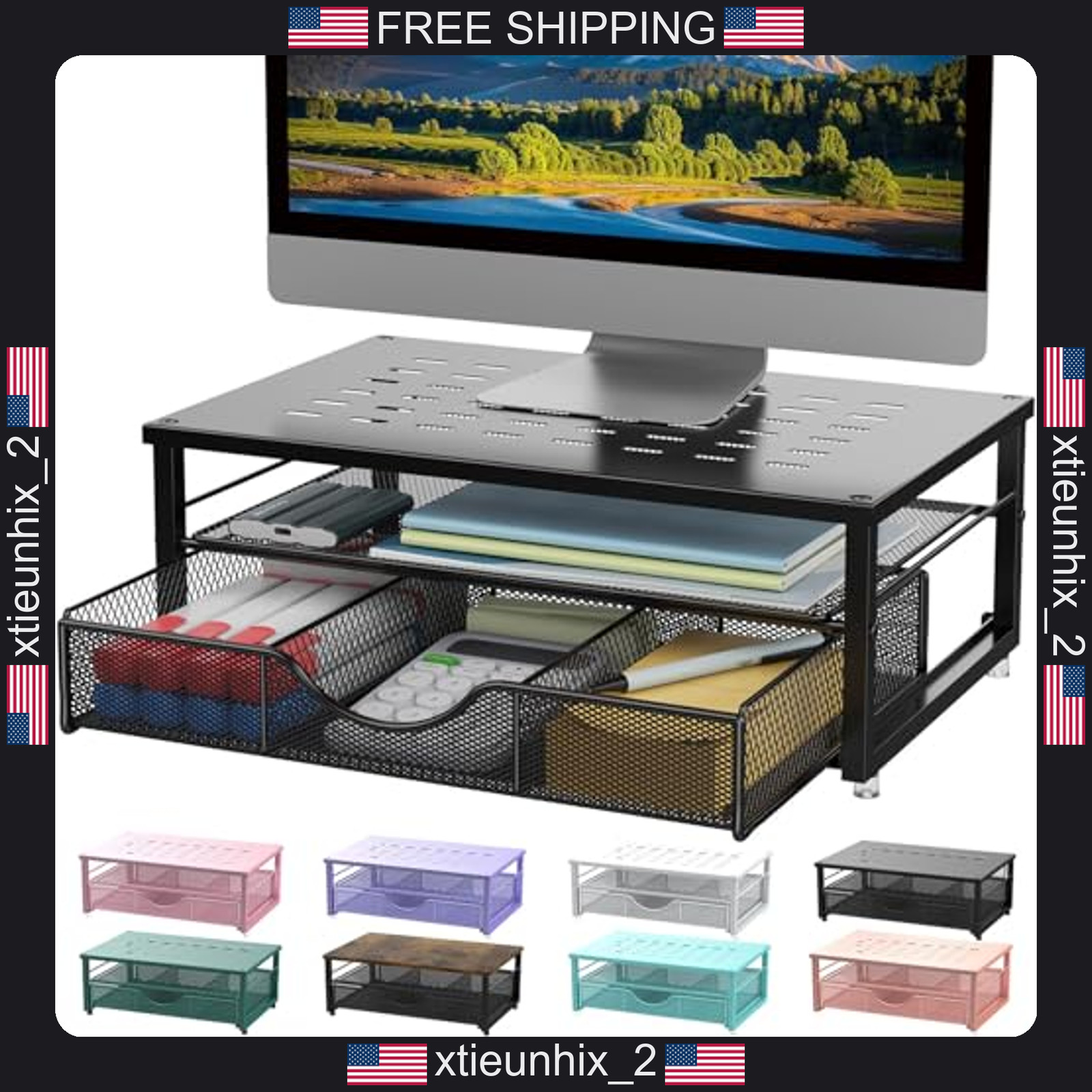 Monitor Stand Riser with Drawer and Storage Tray for Office Desk